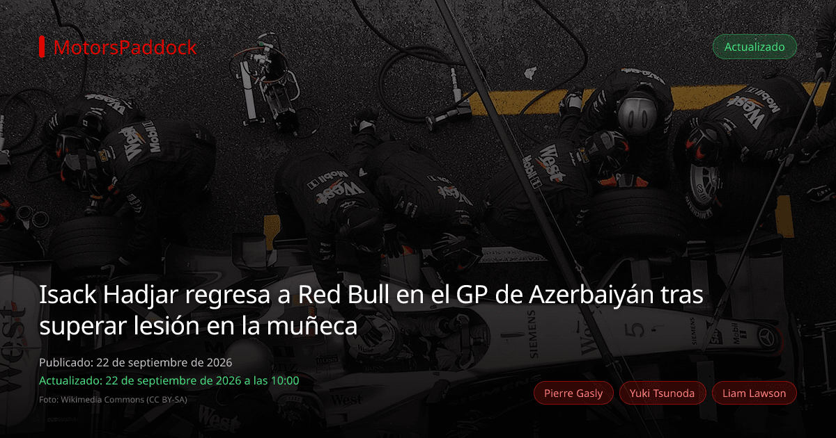 Isack Hadjar regresa a Red Bull en el GP de Azerbaiyán tras superar lesión en la muñeca