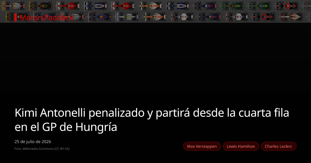 Kimi Antonelli penalizado y partirá desde la cuarta fila en el GP de Hungría