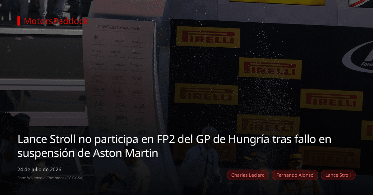 Lance Stroll no participa en FP2 del GP de Hungría tras fallo en suspensión de Aston Martin