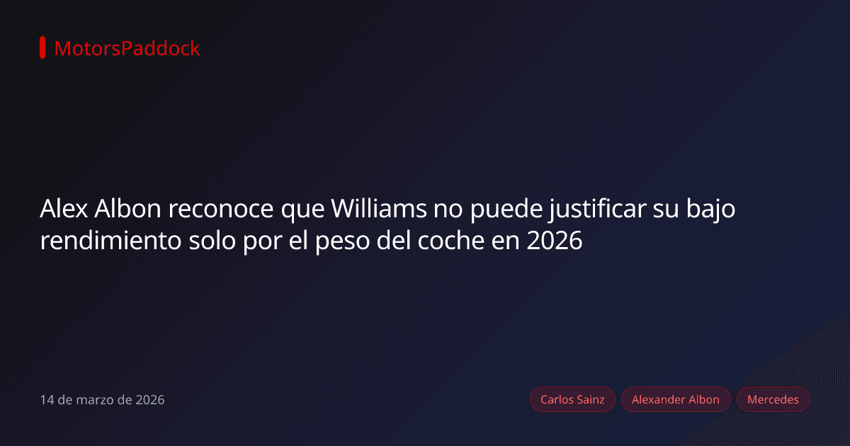 Alex Albon reconoce que Williams no puede justificar su bajo rendimiento solo por el peso del coche en 2026