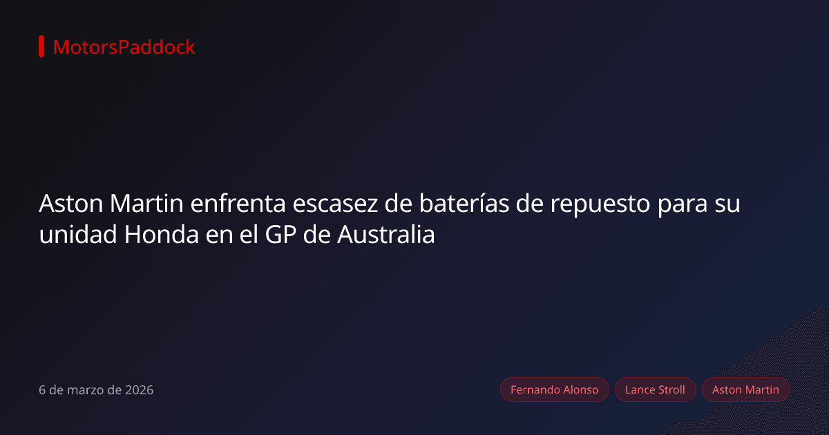 Aston Martin enfrenta escasez de baterías de repuesto para su unidad Honda en el GP de Australia