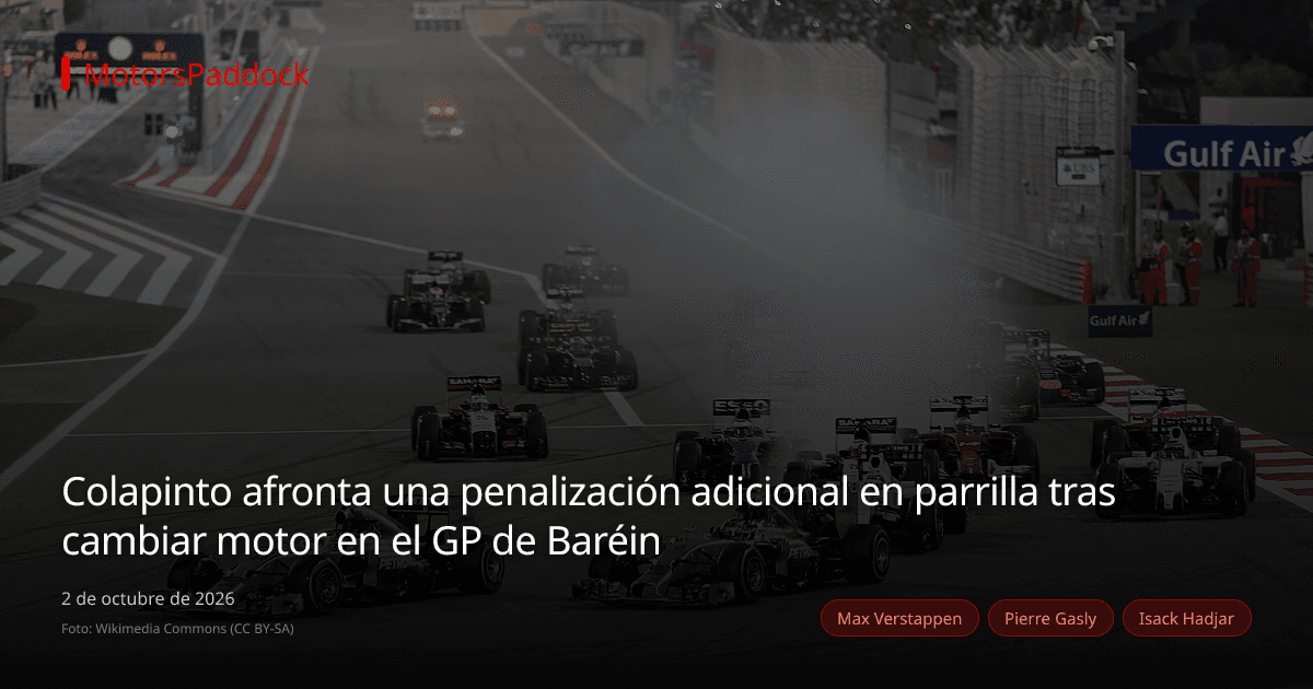 Colapinto afronta una penalización adicional en parrilla tras cambiar motor en el GP de Baréin