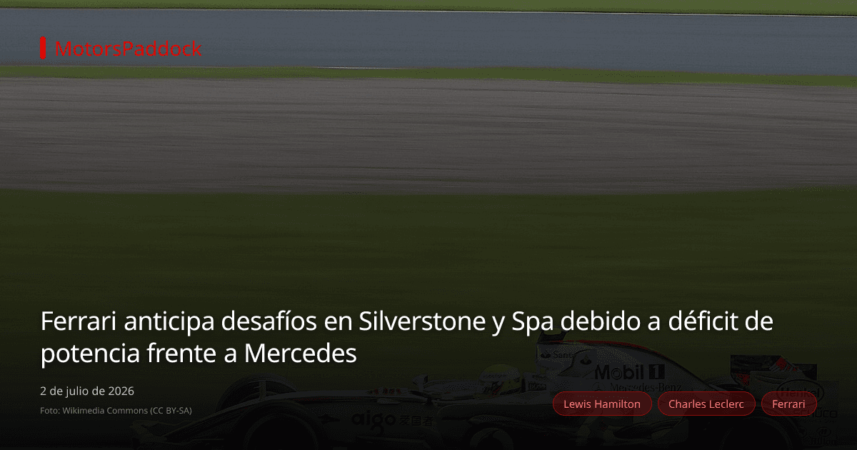 Ferrari anticipa desafíos en Silverstone y Spa debido a déficit de potencia frente a Mercedes