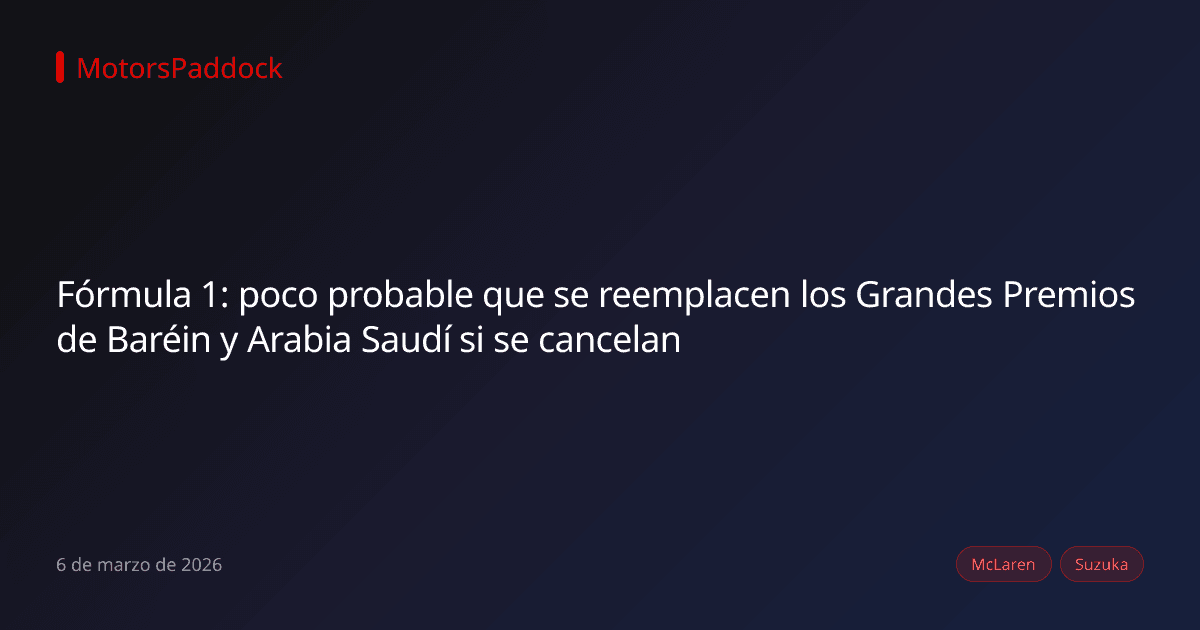 Fórmula 1: poco probable que se reemplacen los Grandes Premios de Baréin y Arabia Saudí si se cancelan