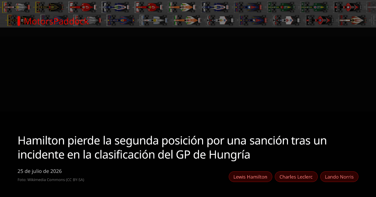 Hamilton pierde la segunda posición por una sanción tras un incidente en la clasificación del GP de Hungría