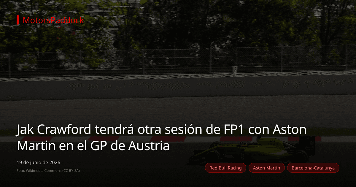 Jak Crawford tendrá otra sesión de FP1 con Aston Martin en el GP de Austria