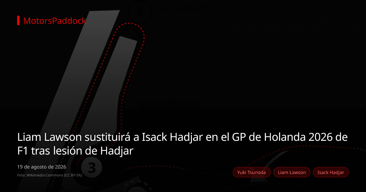 Liam Lawson sustituirá a Isack Hadjar en el GP de Holanda 2026 de F1 tras lesión de Hadjar