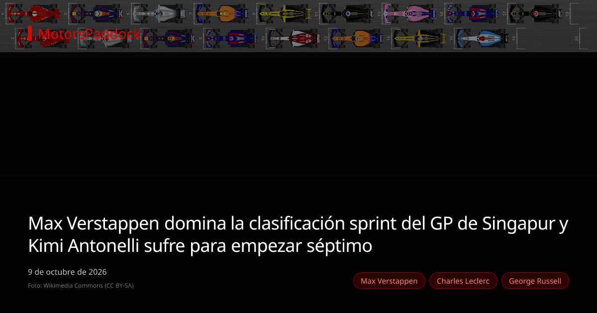 Max Verstappen domina la clasificación sprint del GP de Singapur y Kimi Antonelli sufre para empezar séptimo