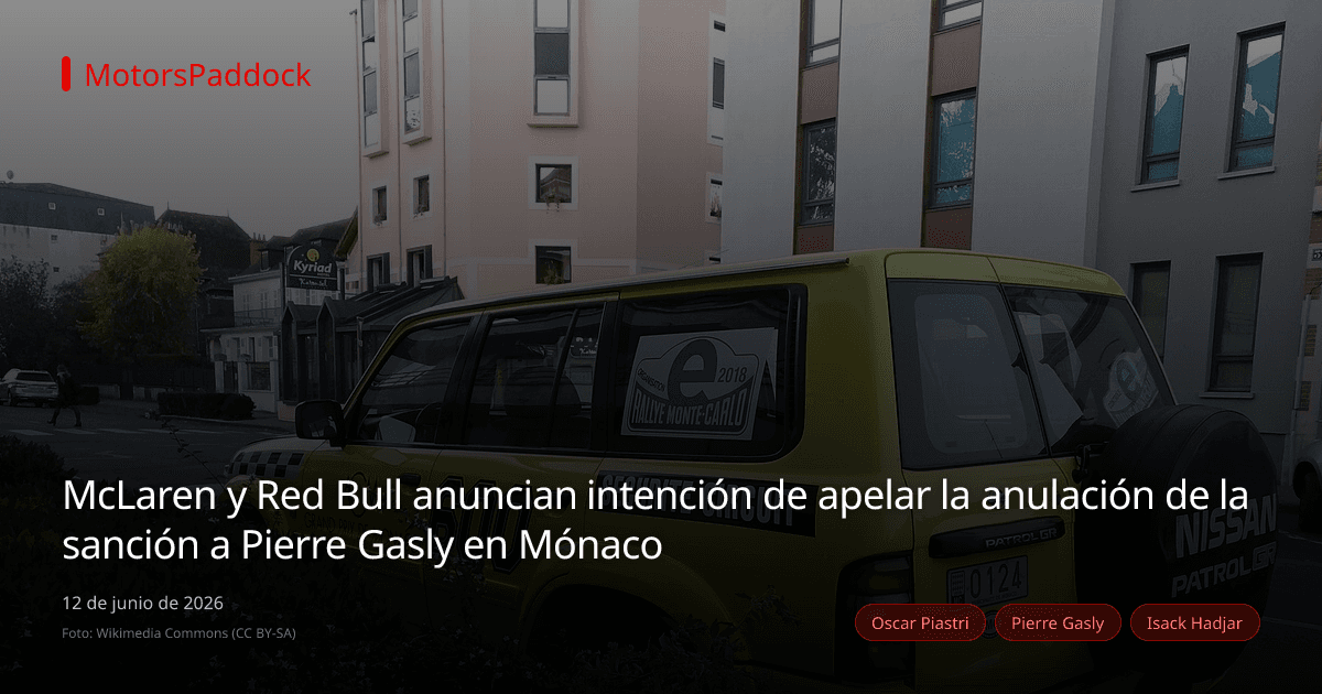 McLaren y Red Bull anuncian intención de apelar la anulación de la sanción a Pierre Gasly en Mónaco