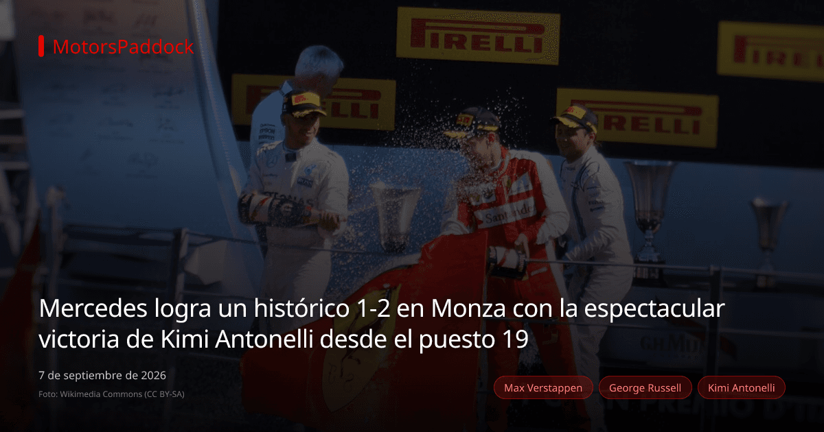 Mercedes logra un histórico 1-2 en Monza con la espectacular victoria de Kimi Antonelli desde el puesto 19