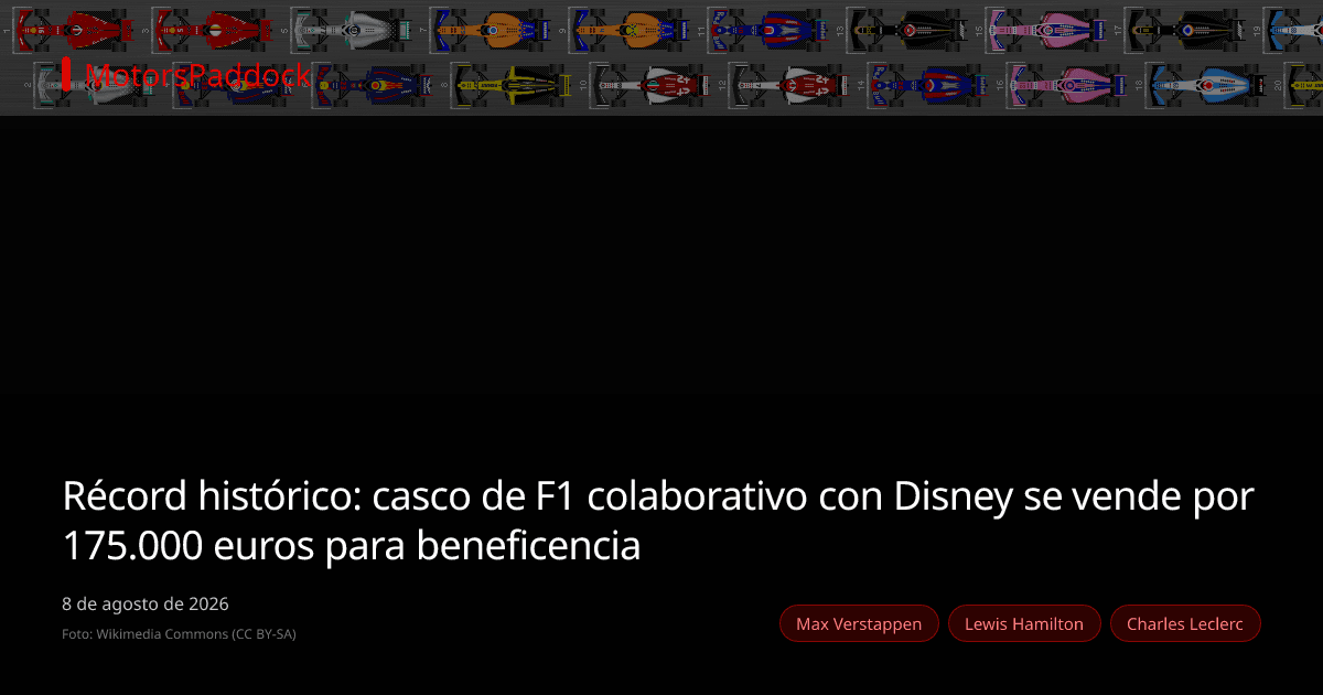 Récord histórico: casco de F1 colaborativo con Disney se vende por 175.000 euros para beneficencia