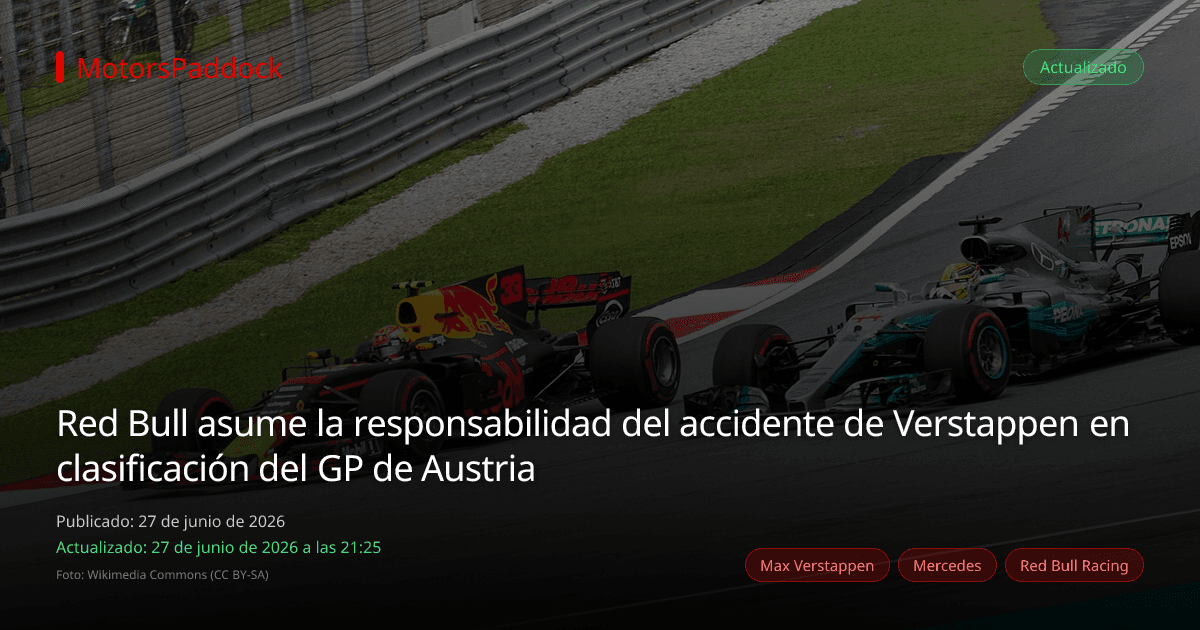 Red Bull asume la responsabilidad del accidente de Verstappen en clasificación del GP de Austria