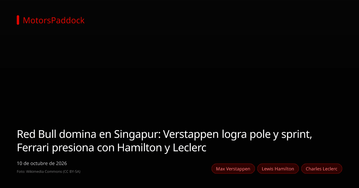 Red Bull domina en Singapur: Verstappen logra pole y sprint, Ferrari presiona con Hamilton y Leclerc