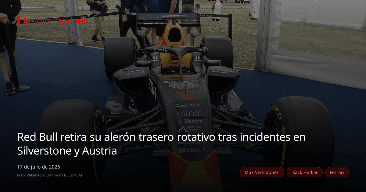 Red Bull retira su alerón trasero rotativo tras incidentes en Silverstone y Austria