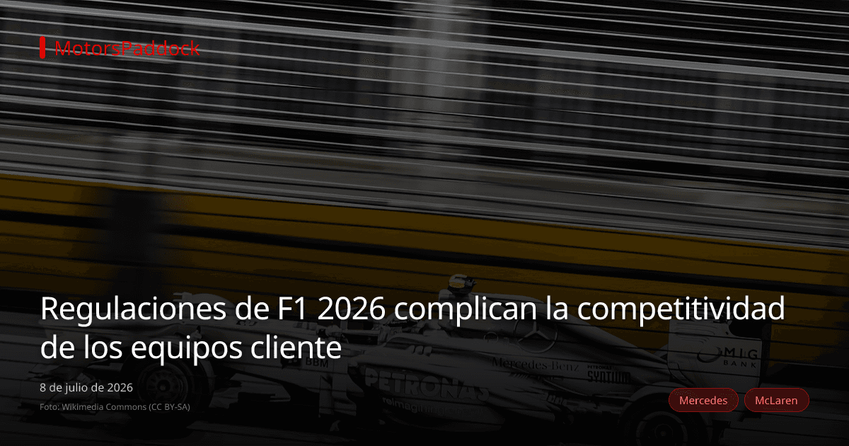 Regulaciones de F1 2026 complican la competitividad de los equipos cliente