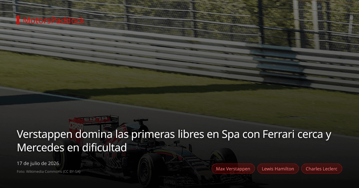Verstappen domina las primeras libres en Spa con Ferrari cerca y Mercedes en dificultad