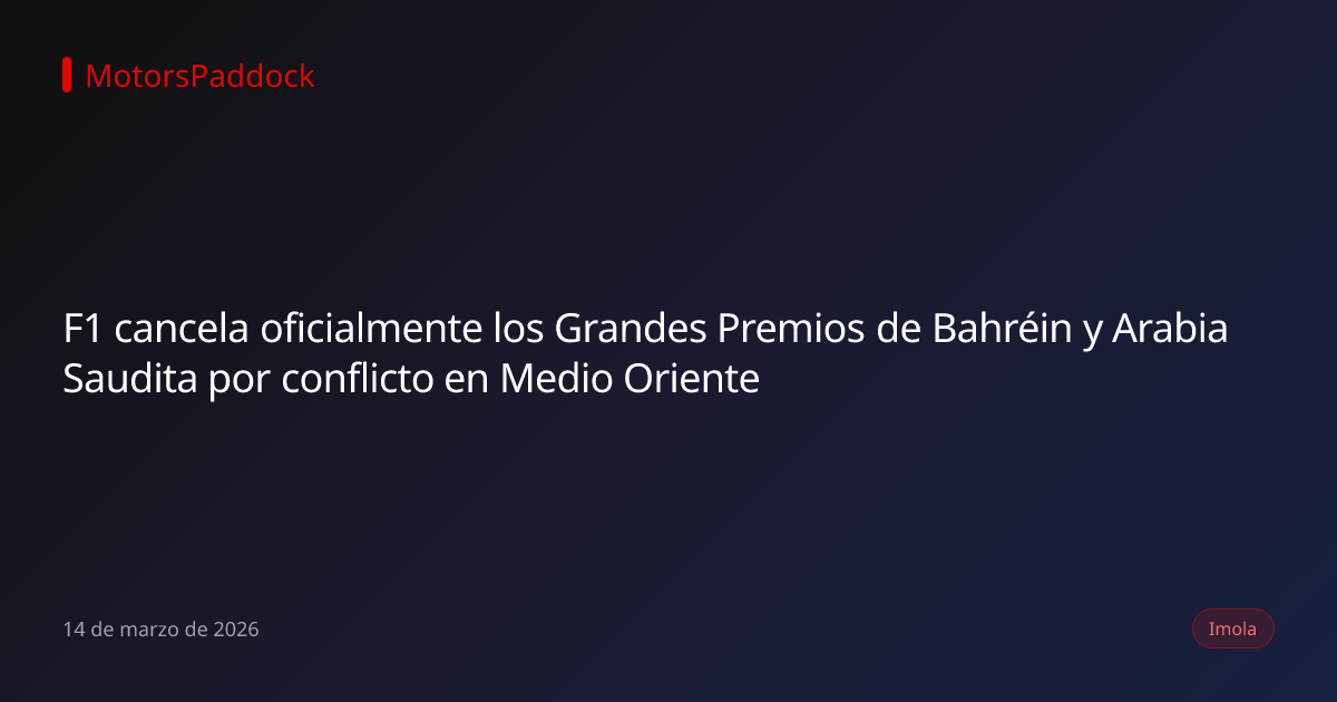 F1 cancela oficialmente los Grandes Premios de Bahréin y Arabia Saudita por conflicto en Medio Oriente
