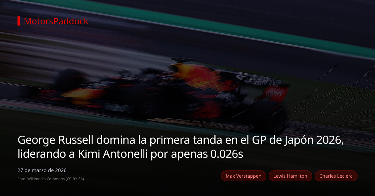 George Russell domina la primera tanda en el GP de Japón 2026, liderando a Kimi Antonelli por apenas 0.026s